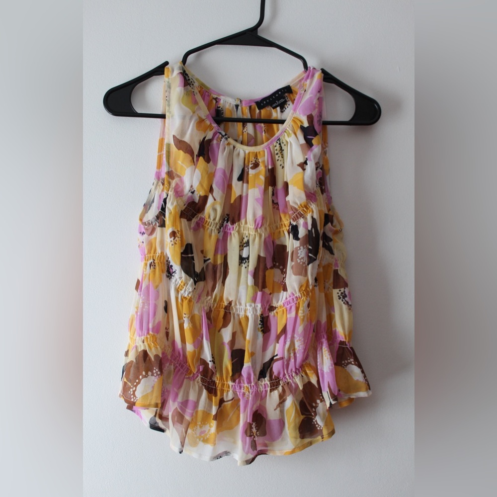 Sanctuary Multicolor Floral Blouse - Pink, Brown, Cream
